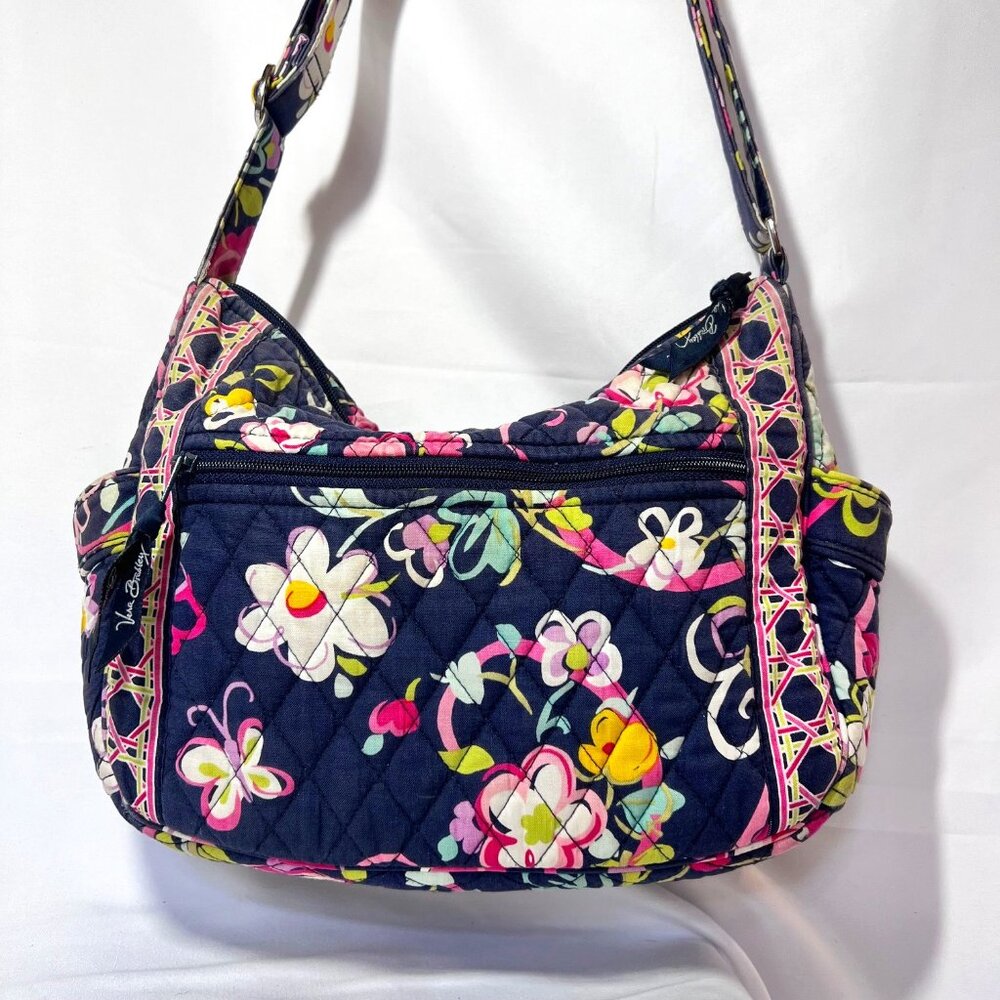 Vera Bradley-Retired Print-Floral-Navy Blue/Pink/Yellow Mix-Medium-Pockets-Cloth - Picture 9 of 16